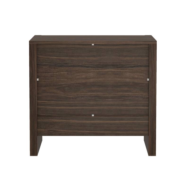 Modern Nightstand with 2 Drawers Wood Grain Texture Minimalist Design