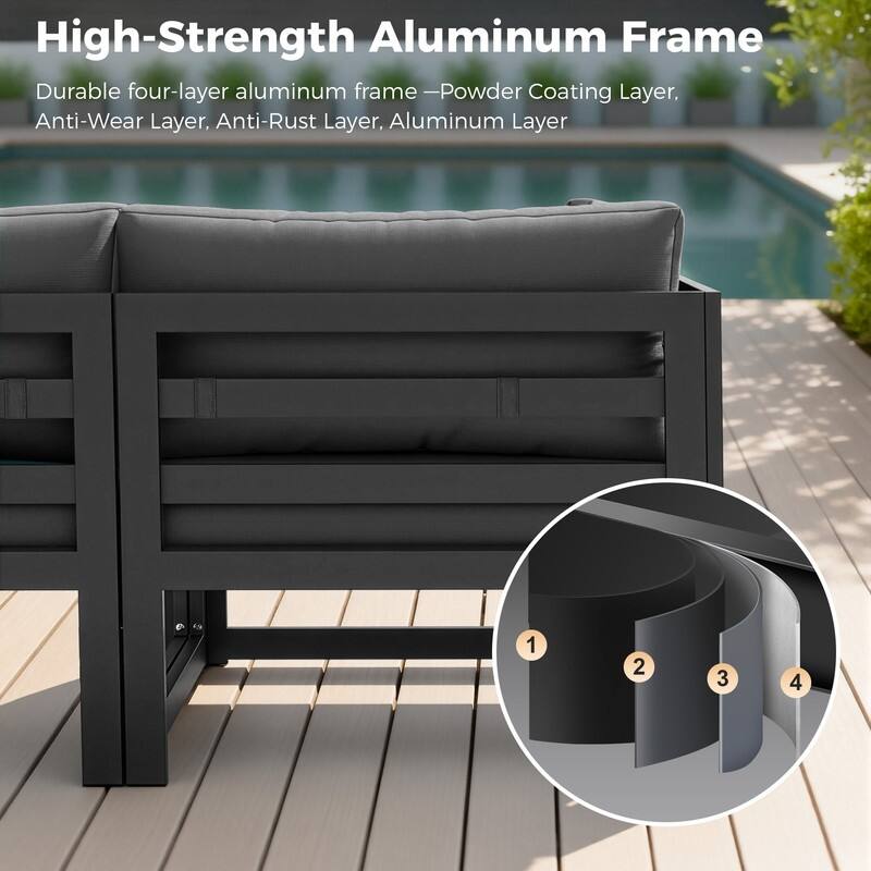 9-Piece Modern Aluminum Outdoor Furniture Set With Fire Pit Table Propane/Gas 60,000 BTU, Extra Large Aluminum Patio Sectional