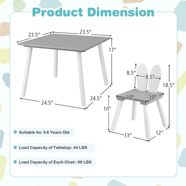 Gymax 3 Pieces Kids Table & Chairs Set Children Wooden Furniture Set