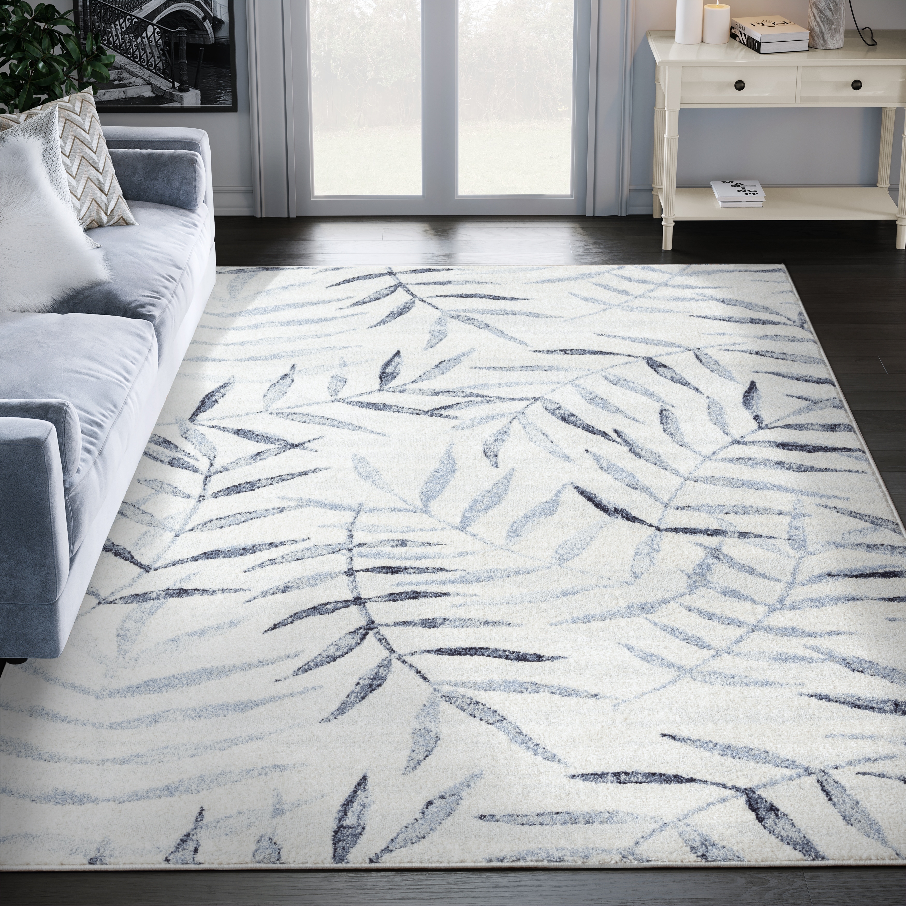 Abani Cruz Navy Floral Print Indoor Area Rug