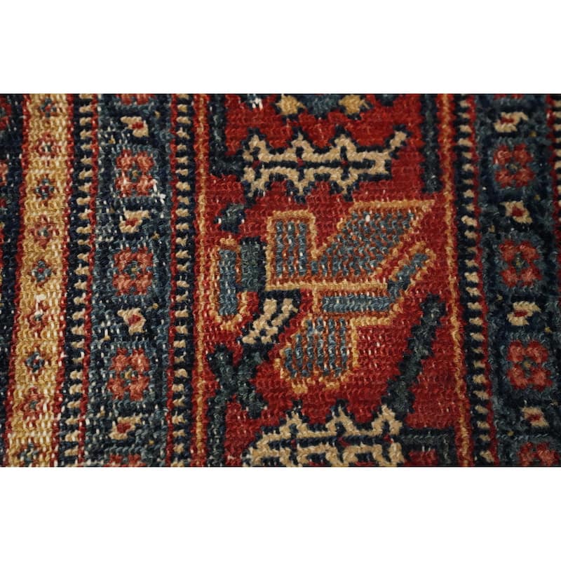 Hand Knotted Oriental 100% Wool Carpet Traditional Medallion Navy Blue & Blues Senneh Area Rug - 6' 4'' X 4' 4''