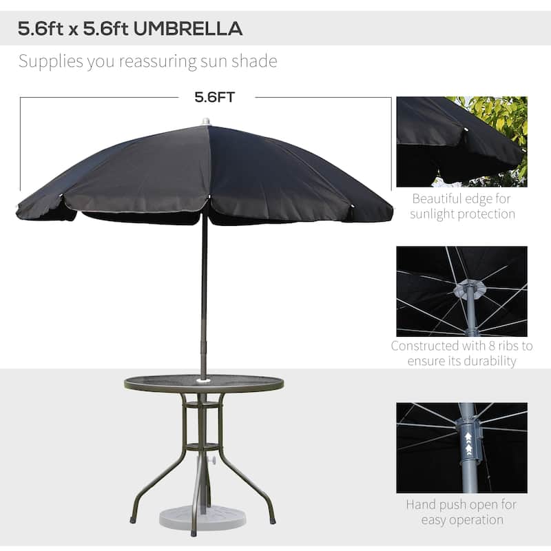 6 Pcs Folding Patio Dining Set, All-Weather Patio Furniture Set with Umbrella, Glass Table and 4 Folding Chairs