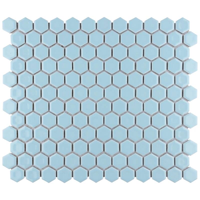 Merola Tile Hudson 1" Hex Cashmere Blue 11-7/8" x 13-1/4" Porcelain Mosaic Floor and Wall Tile - Case (10 Tiles)