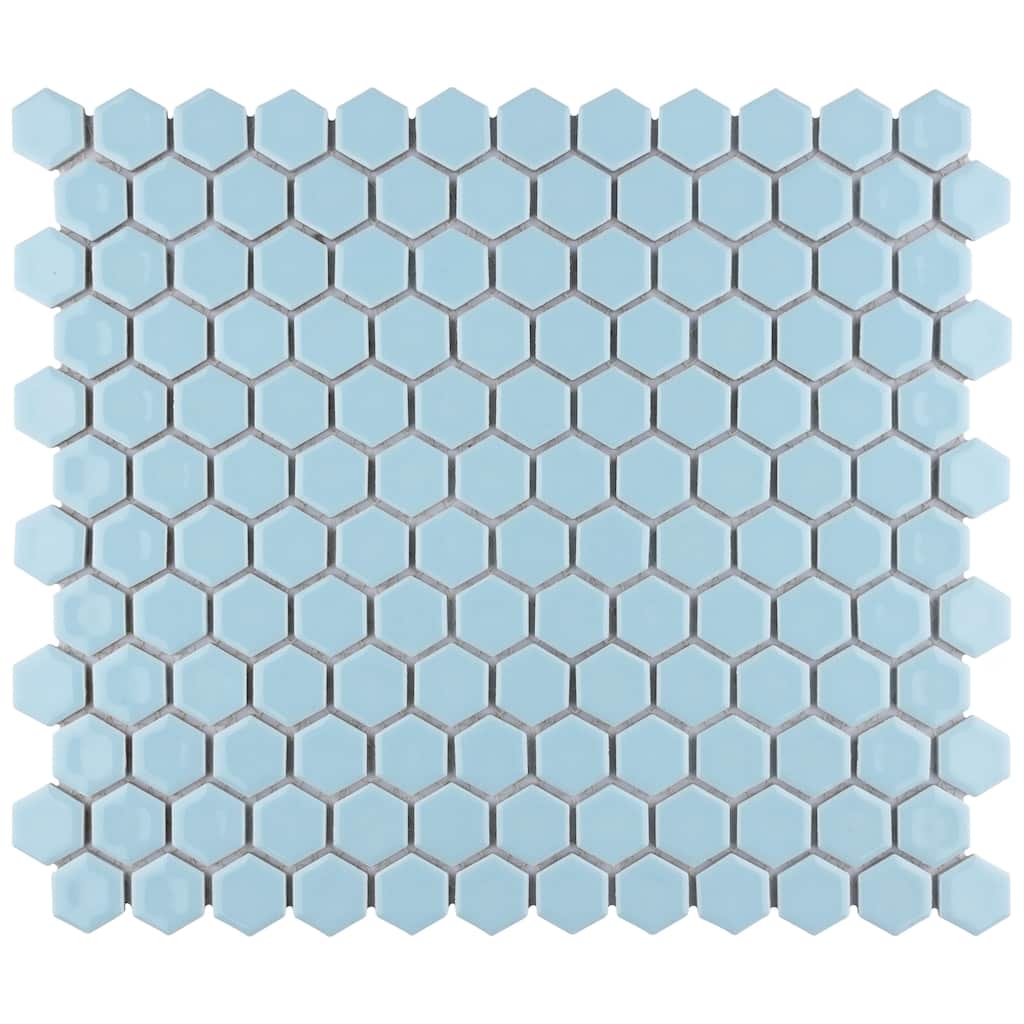 Merola Tile Hudson 1" Hex Cashmere Blue 11-7/8" x 13-1/4" Porcelain Mosaic Floor and Wall Tile