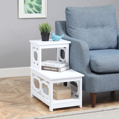 2 Step End Table - White Accent Table with Storage - Living Room, Office Side Table - 23.75