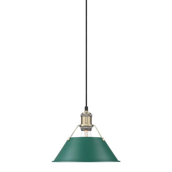 slide 2 of 11, Golden Lighting Orwell Single Light 10" Wide Pendant in Aged Brass Aged Brass / Pine Green Shades