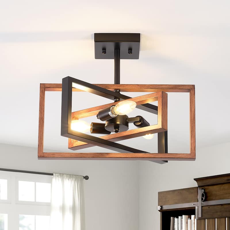 15.8 in. 3-Light Modern Farmhouse Semi-Flush Mount Ceiling Light, Classic Semi Flush Mount Chandelier for Kitchen Dining Room