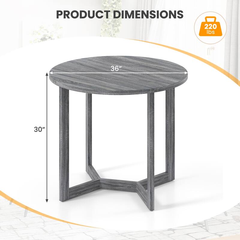 36 Inch Round Wood Dining Table for 2-4 People with Wing-shaped Pedestal Base-Grey