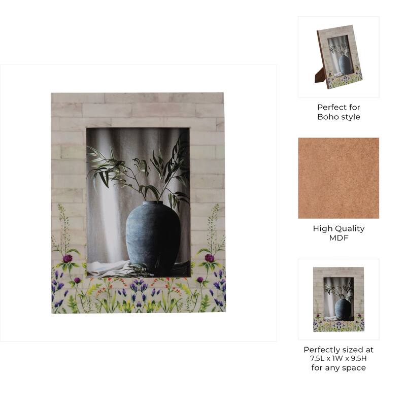 Sagebrook Home Boho Wood and Resin Photo Frame with MDF and Polyresin Construction