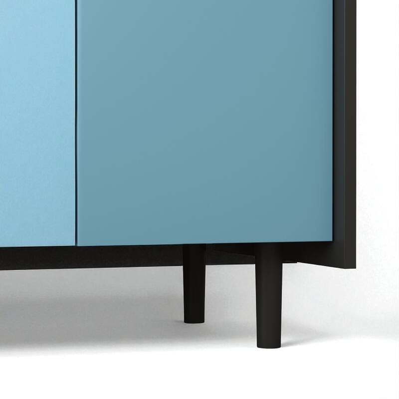 Modern Black Sideboard Buffet Cabinet with Doors, 2 Drawers, and Open Storage for Kitchen or Dining Room