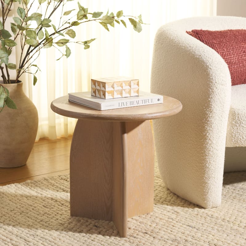 SAFAVIEH Barazi Round Top End Table, Fully Assembled - 20"W x 20"D x 19"H - Bleached White