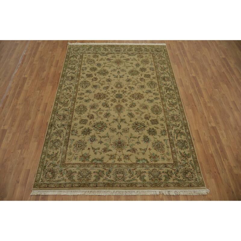 Hand Knotted Oriental 100% Wool Carpet Traditional All-Over Beige & Ivories Agra Area Rug - 8' 10'' X 6' 0''