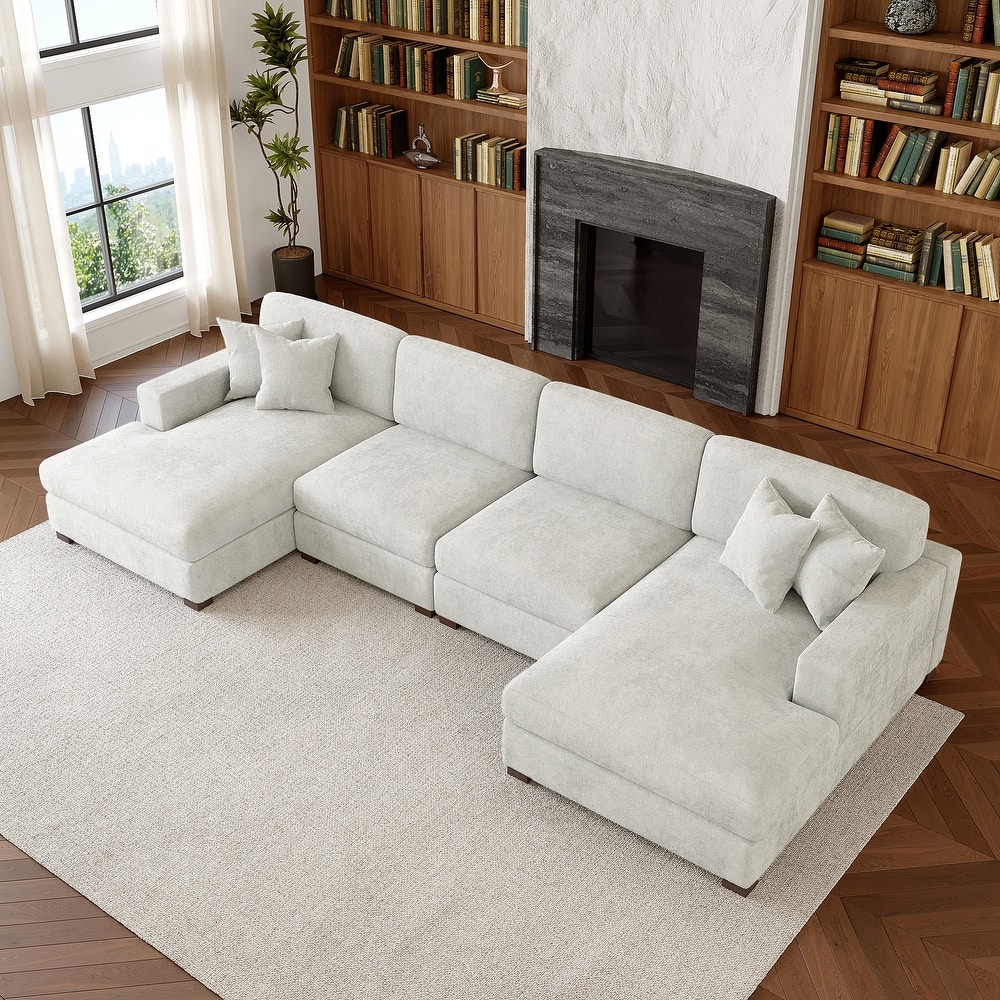 Oversized Chenille Modular Sectional Sofa With Deep Seat