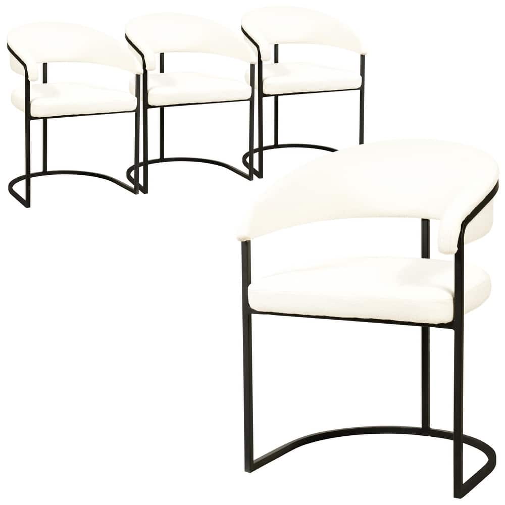 Aero Contemporary Upholstered Leather Dining Side ArmChair with Black Iron Frame Set of 4