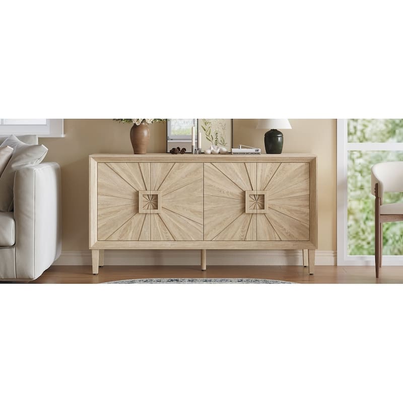 Wood TV Stand with Adjustable Shelves, Storage Cabinet for Living Room/Kitchen