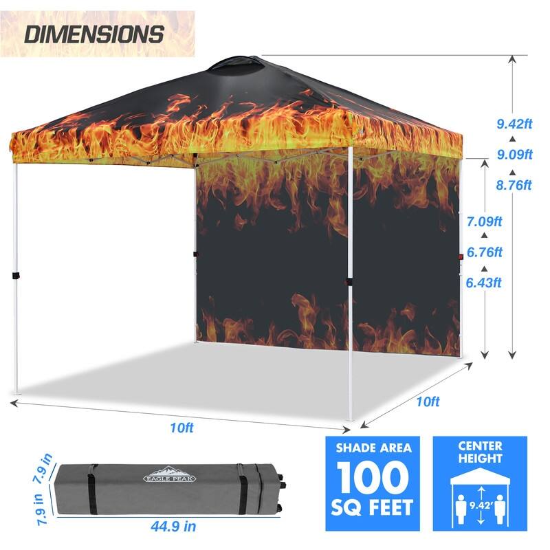EAGLE PEAK Pop Up Canopy Tent with 1 Sidewall, Easy Setup Event Tent, Outdoor Sun Shade, Instant Canopy 10x10