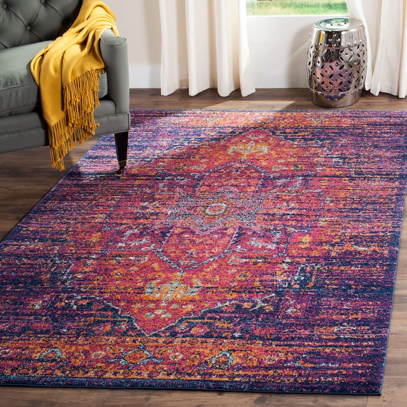 SAFAVIEH Evoke Spasenka Vintage Boho Medallion Rug - 4' x 6' - Blue/Fuchsia