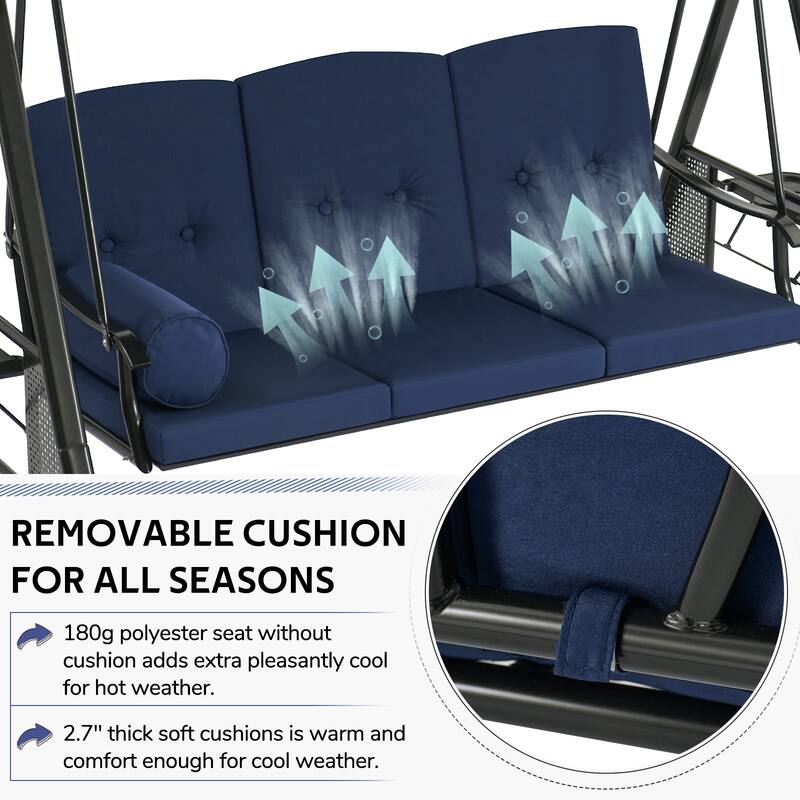 AECOJOY 3-Seat Porch Swing Chair, Patio Swing Chair w/ Cushions