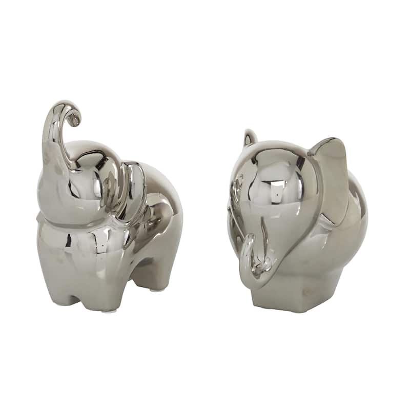 The Novogratz Gold, Silver, Black, White or Multi Colored Porcelain Ceramic Elephant Decorative Sculpture (Set of 2)
