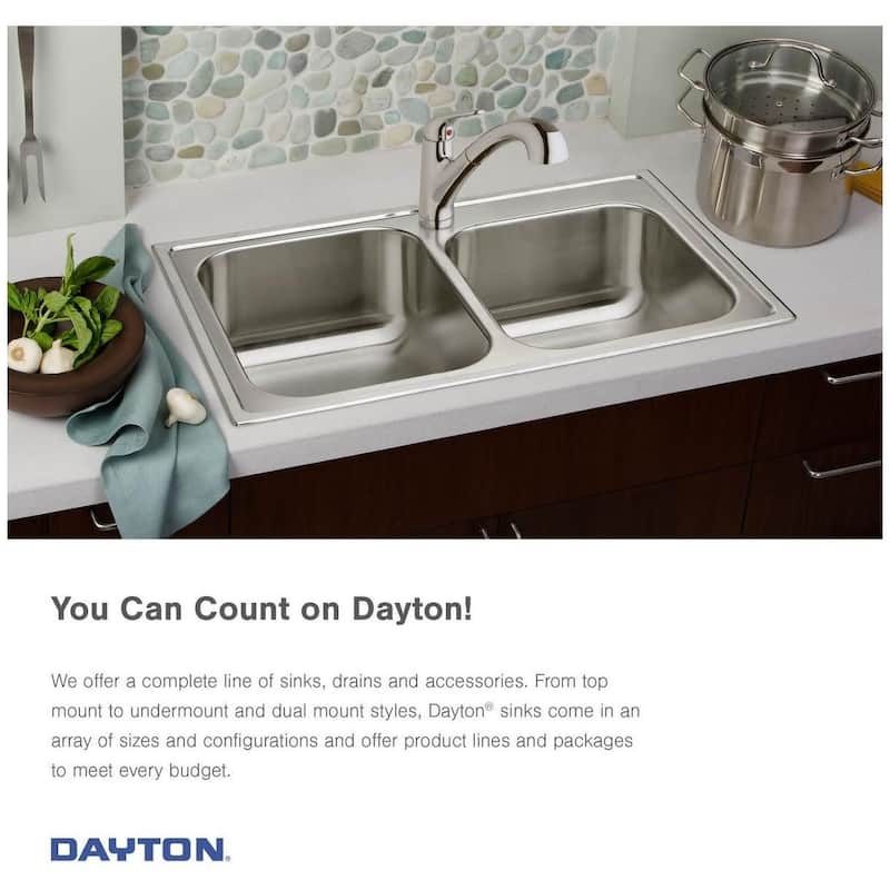 Elkay Dayton 25" Drop In Single Basin Stainless Steel Kitchen Sink - 3 Faucet Holes