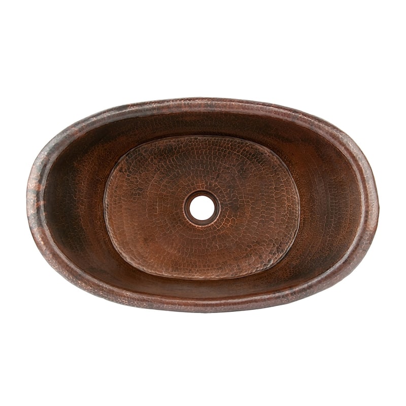 20" Bath Tub Vessel Hammered Copper Sink, Matching Drain and Accessories