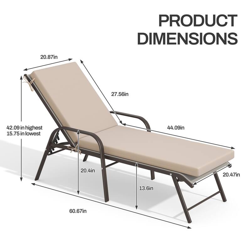 Outdoor Lounge Chairs Chaise Lounge Set with Adjustable Back and Cushions