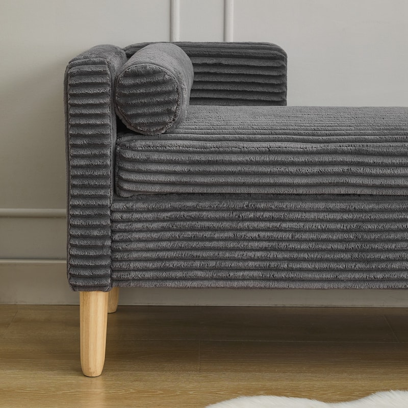 Corduroy Storage Soft Bench with Armrests, Backrest and Two bolster Pillows for Living Room, Entryway and Bedroom