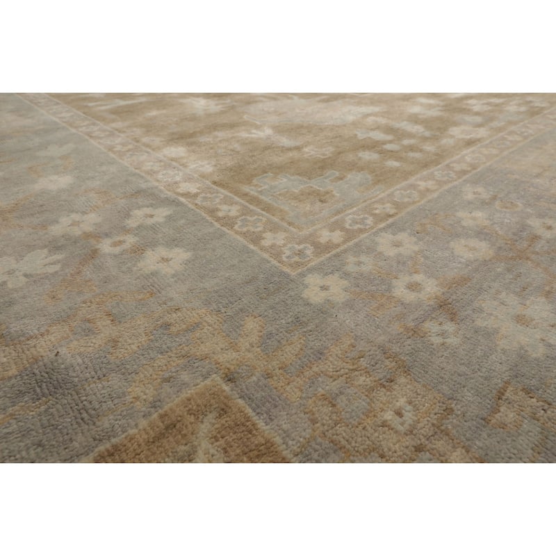 Multi Size Hand Knotted Blue Oushak Wool Area Rug Stone Wash Oriental