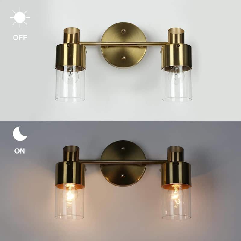 Modern 1/2/3-Light Dimmable Gold Bathroom Vanity Light Cylinder Glass Wall Sconces