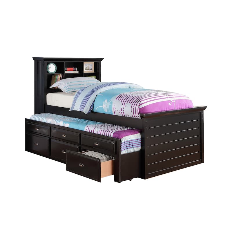Wood Twin Size Storage Bed Whit Trundle