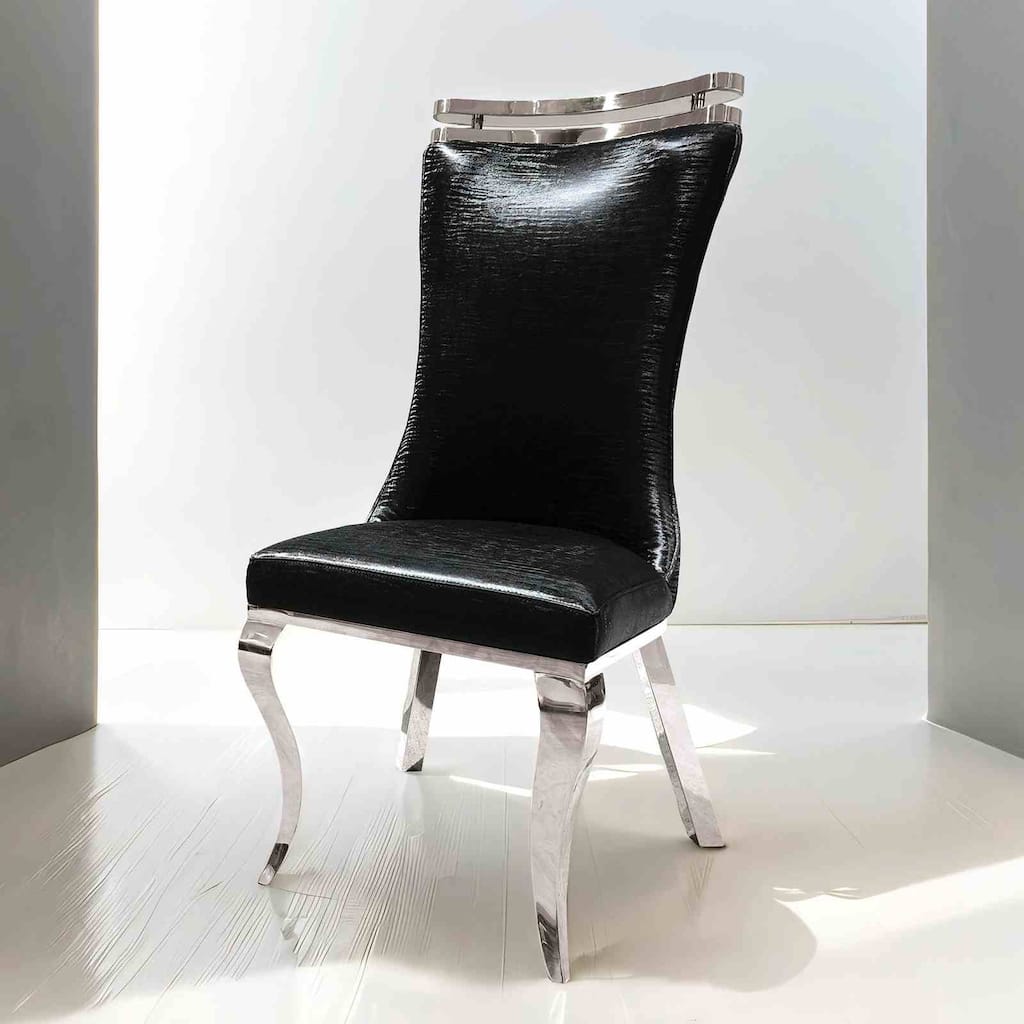 Black Finish Glam Upholstered Side Chairs Set