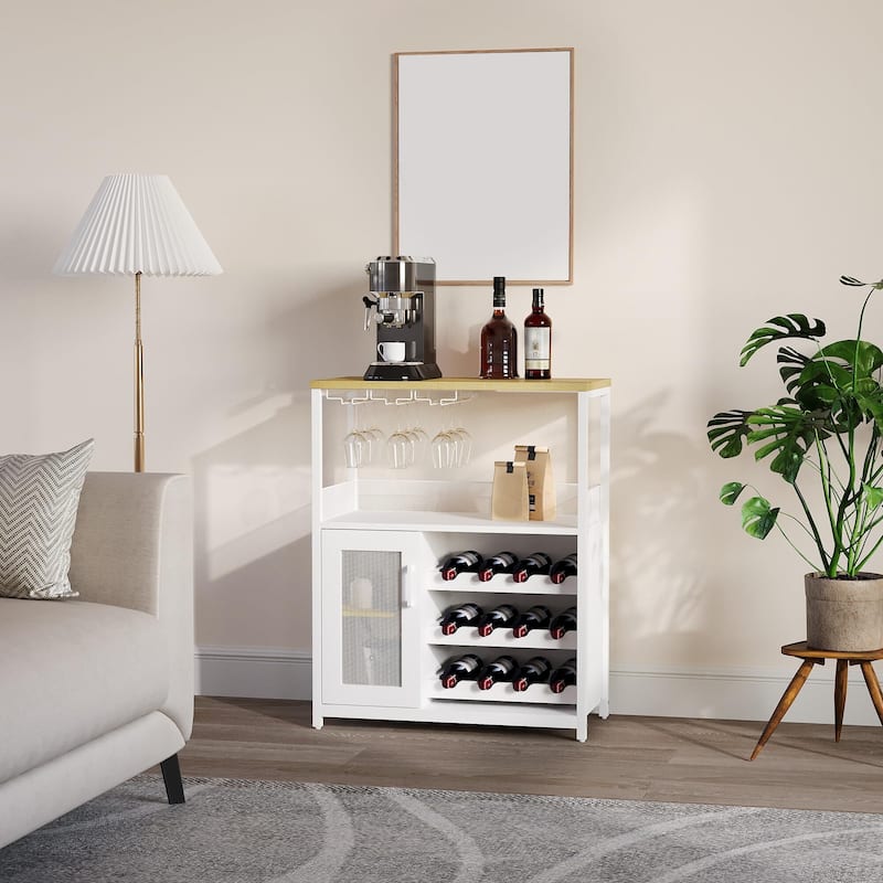 3-Tier Wine Bar Cabinet with Storage, Wine Rack & Glass Holder, Small Liquor Cabinet for Home, Black Corner Storage with Shelves