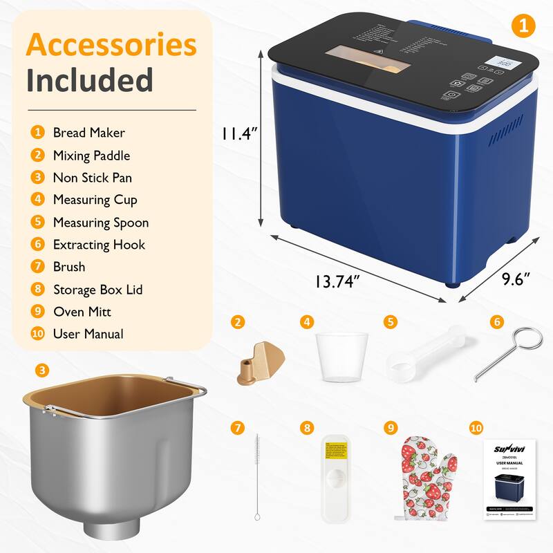 Bread Maker Machine, 21 Customizable Settings, Up to 2.2lb Loaves
