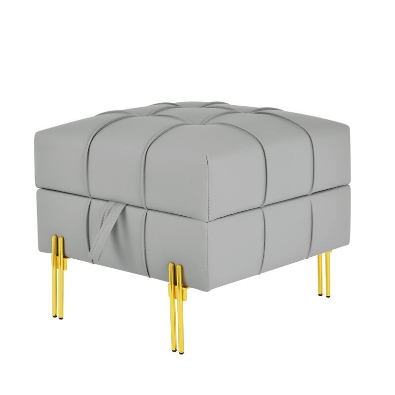 Anti-scratch Leather Storage Ottoman with Golden Stainless Steel Legs