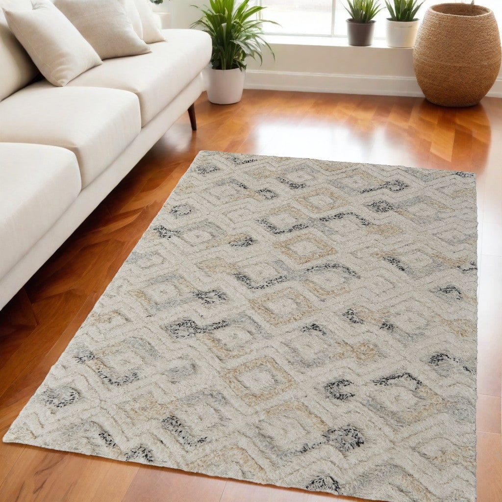 HomeRootsGeometric Contemporary Rectangle Area Rug - 96' X '60' X '0.5