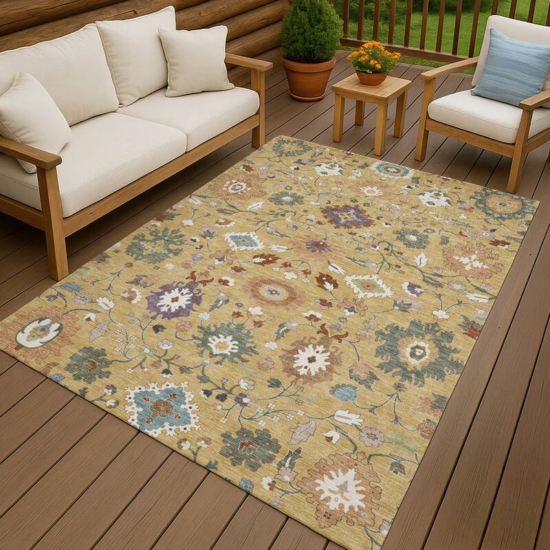Machine Washable Indoor/ Outdoor Traditional Marci Chantille Rug - Gold - 3' x 5'