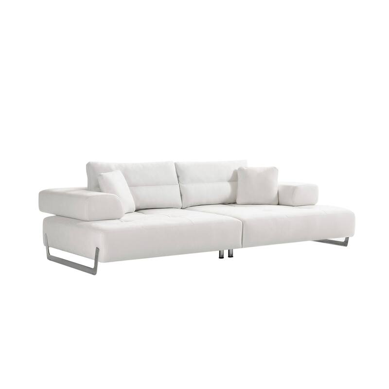 Pasargad Home Turkish Ravenna Sofa with Sliding Backrest & Armrests - W110"xD45"xH24" - White