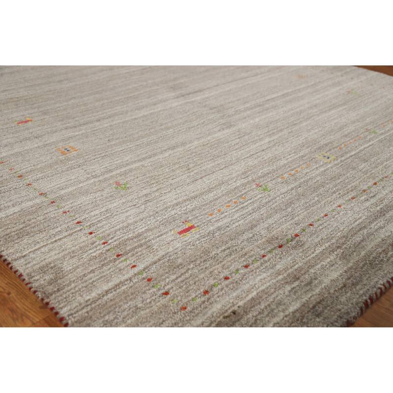 Gabbeh Indian Area Rug Hand-Knotted Tribal Grey Wool Carpet - 5'1" x 7'9" - Grey - 5'1" x 7'9"