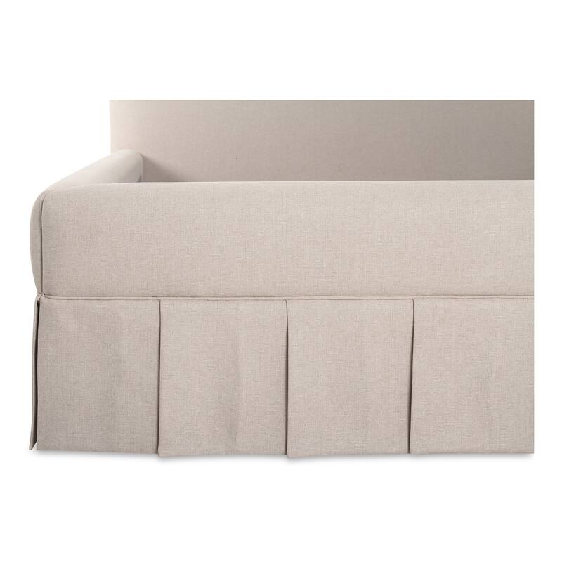 NADAAL STUDIOS Lenora Beige Upholstered Queen Bed with Pleated Skirt Base and Padded Headboard