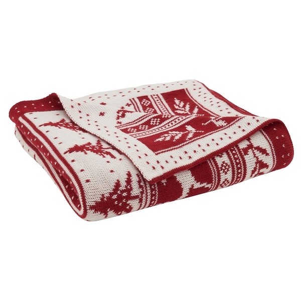 Knit Throw Blanket With Christmas Design. Opens flyout.