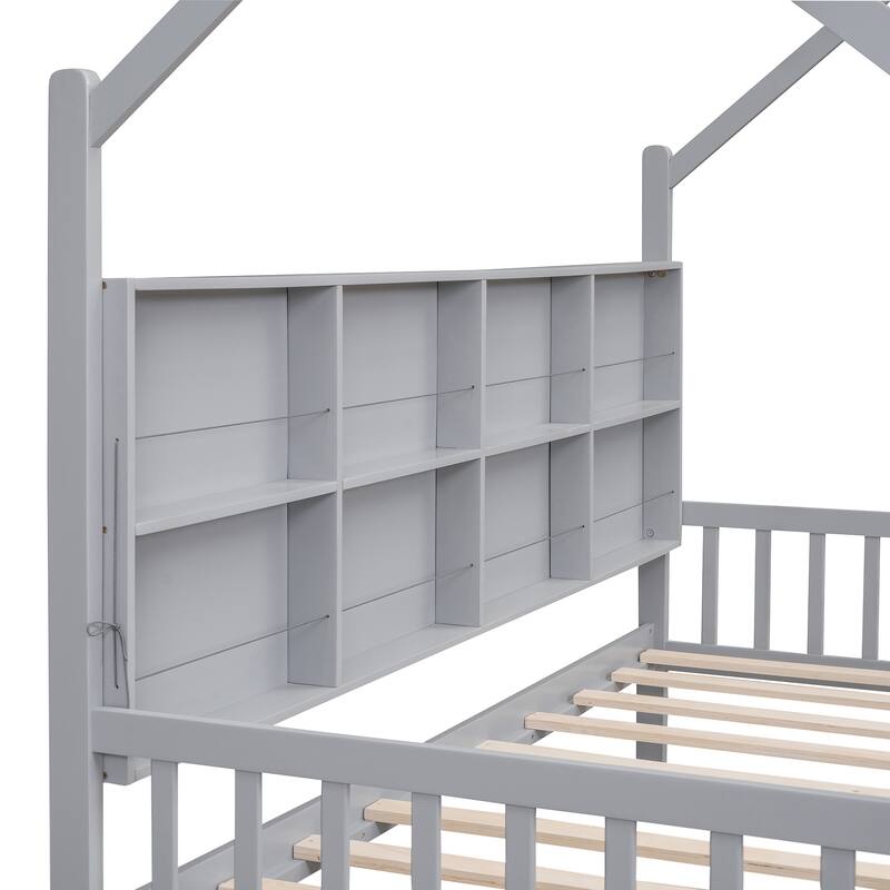 Wooden Twin Size House Bed with 2 Drawers,Kids Bed with Storage Shelf