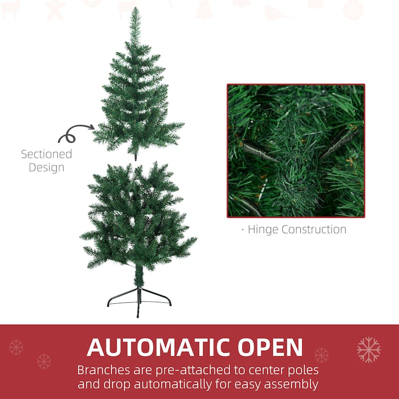 HOMCOM 5ft Half Artificial Christmas Tree Holiday Décor with 229 Branches, Auto Open, Steel Base, Green - 4.89 ft