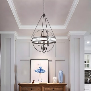 Crystal Orb Pendant Light Bohemian 4-Light Oil Bronze or Silver Luxury Chandelier