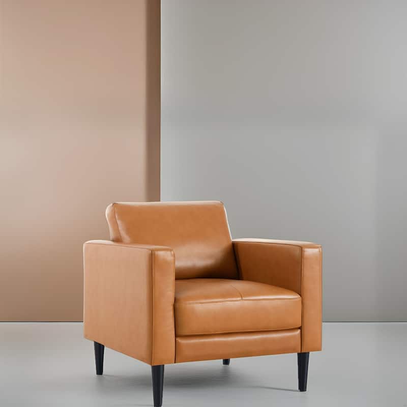 Premium Cowhide Leather Chair With High Density Cushions and Large Seating Space - Tan