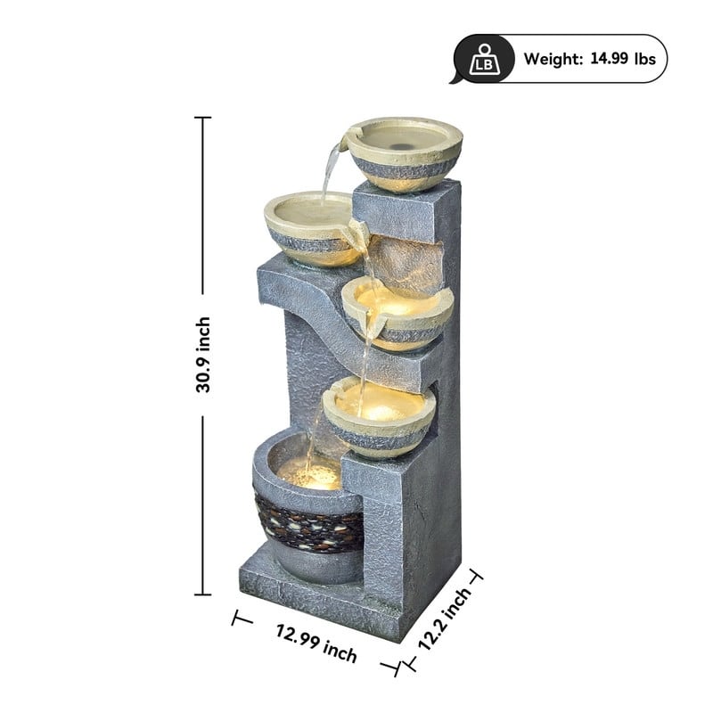 Stone-Texture Weather Resistant Garden Polyresin 3-Tier Cascading Waterfall Fountain