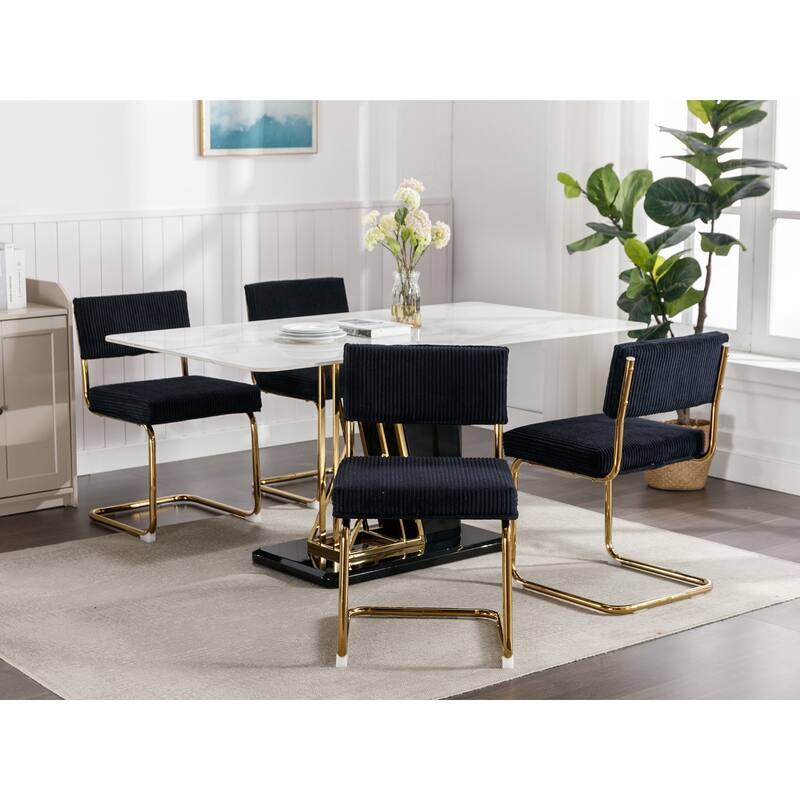 Modern Dining Chairs with Gold Metal Base, Accent Armless Kitchen Chairs with Channel Tufting,Set of 2 - Corduroy Black