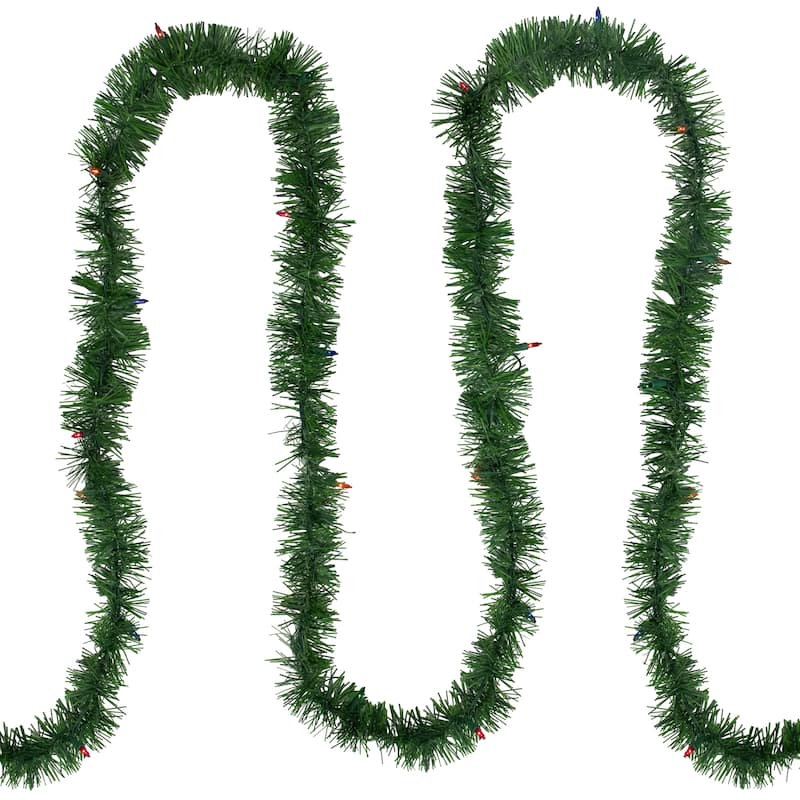 18' Pre-Lit Pine Two-tone Artificial Christmas Garland - Multicolor Lights
