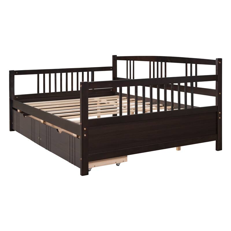 Full Size Daybed Frame with Storage Drawers, Wood Full Bed with 2 Drawers, Full Sofa Bed for Living Room, Bedroom
