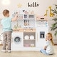 preview thumbnail 14 of 30, Costway Kids Kitchen Set Wooden Kitchen Playset with Clock, Microwave, - See Details