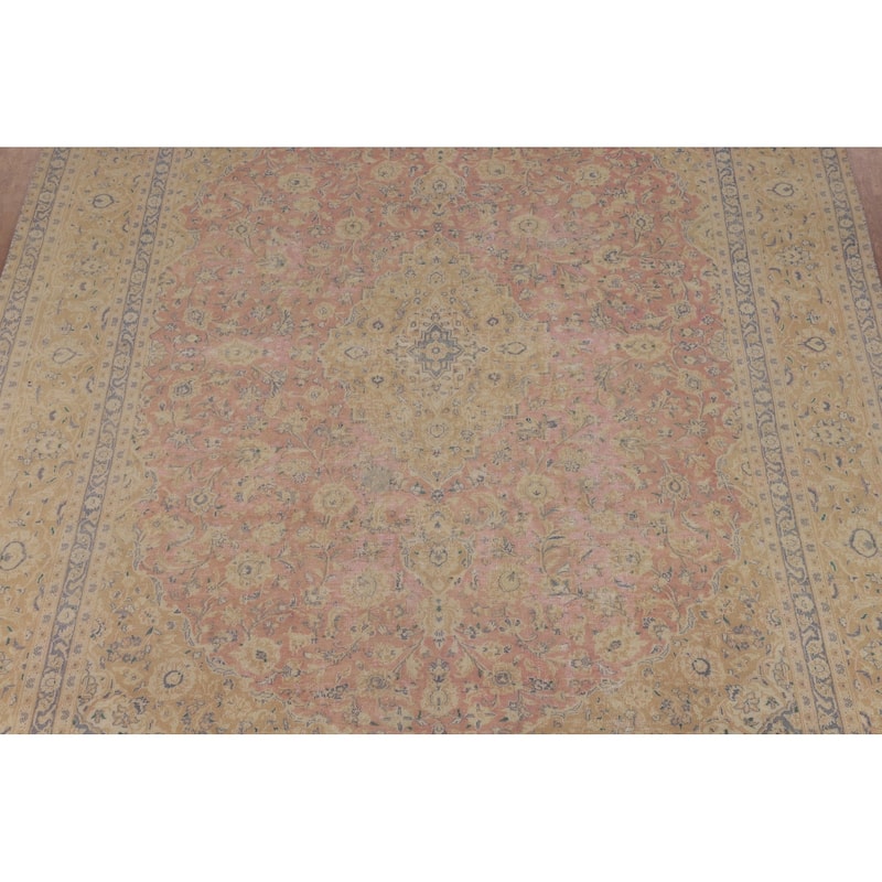 Traditional Pink Mashad Persian Vintage Area Rug Handmade Wool Carpet - 9'7"x 12'2"